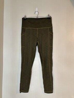 PRANA Women's Becksa 7/8 Leggings Ribbed High Rise Pockets Olive Green Size M